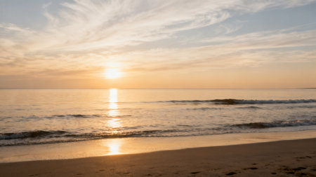 beautiful sunset on the beach with sea and sky, nature seriesの素材