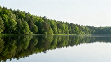 Lake in the forest. Beautiful summer landscape with lake and forest.の素材