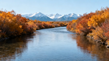 Teton River in Autumn, Wyoming, United States of America.の素材
