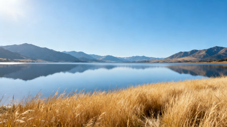 Natural landscape of New Zealand alps and lake with clear blue skyの素材