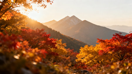 Beautiful autumn landscape with colorful forest and mountain in South Korea.の素材
