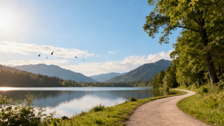 Beautiful lake with mountains in the background at sunset, Austria.の素材