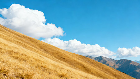 Mountain landscape with grass and blue sky. Caucasus, Georgia.の素材