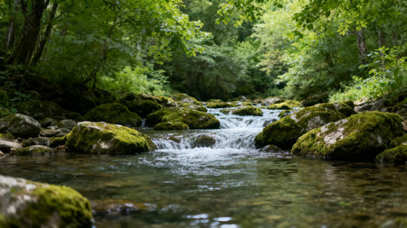 Mountain stream in the forest. Mountain river in the forest.の素材