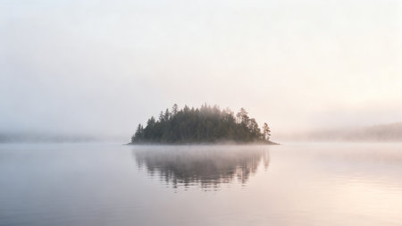 Misty morning on a lake in the forest. Landscape.の素材