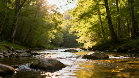 River in the forest. Nature composition. Shallow depth of field.の素材