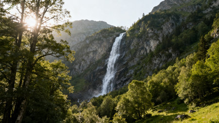 Waterfall in the Pyrenees in the south of France.の素材