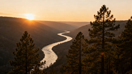 Sunset over the Colorado River in Yellowstone National Park, Wyoming.の素材