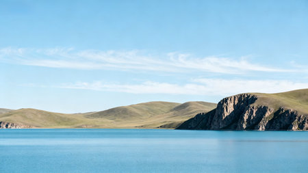Landscape of mountain lake with clear blue sky. 3D renderingの素材