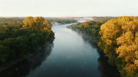 Aerial view of the river in autumn. View from above.の素材