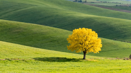 Autumnal tree on the hills of Tuscany, Italyの素材