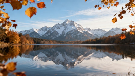 Autumn Landscape with alpine lake and snowcapped mountainsの素材