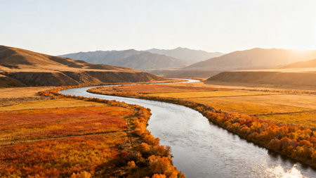 Autumn landscape with a small river in the Altai Republic.の素材