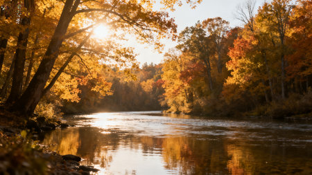 Autumn forest river landscapeの素材