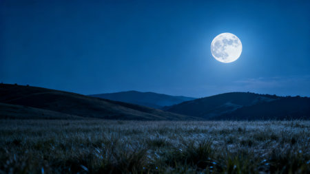 Full moon over mountainous landscapeの素材