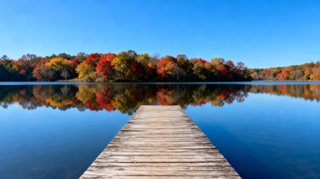 Autumn lake with colorful treesの素材