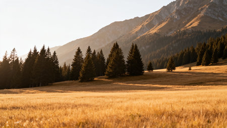 Mountain forest at sunsetの素材