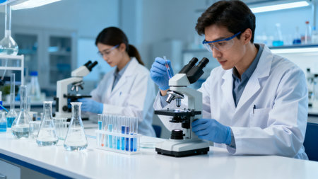 Scientists working in a laboratoryの素材