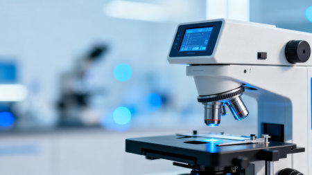 Modern microscope in laboratory settingの素材