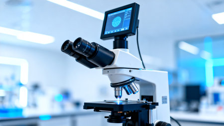 Microscope in laboratory settingの素材