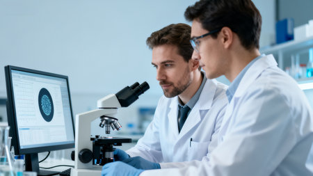 Two scientists working in a labの素材