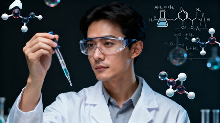 scientist conducting chemical experimentsの素材
