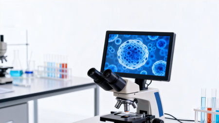 Microscope with digital display in labの素材