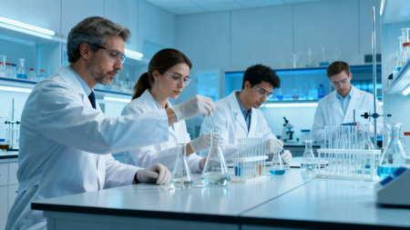 Scientists working in a laboratoryの素材