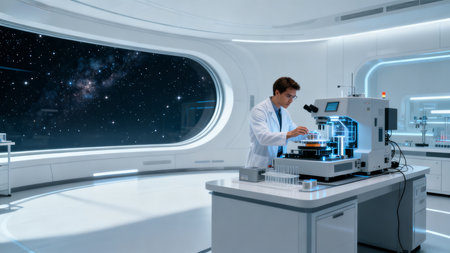 Scientist working in futuristic labの素材