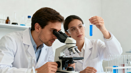 Scientists working in a labの素材