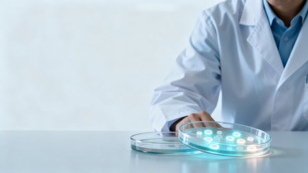 Scientist working with petri dishesの素材