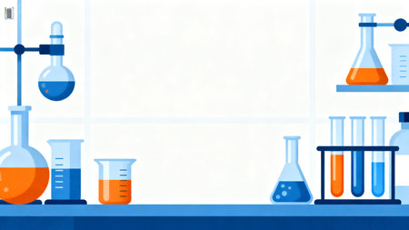 Laboratory glassware and test tubes with liquids. Vector illustration.の素材