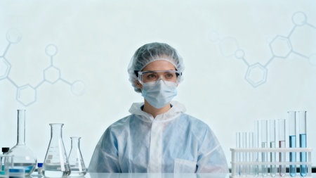 Scientist in laboratory with test tubesの素材