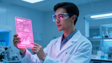 Scientist Analyzing Data on Digital Tabletの素材