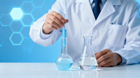 Scientist conducting chemical experimentsの素材