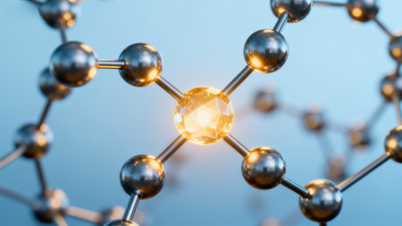 Molecular structure with glowing centerの素材