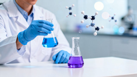 Scientist conducting chemical experimentsの素材