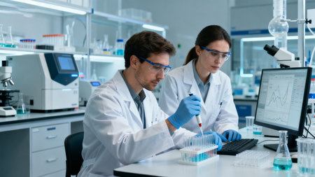 Scientists working in a laboratoryの素材