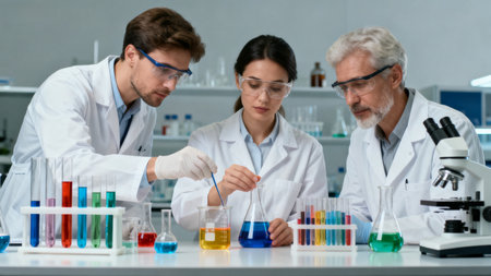 Scientists conducting laboratory experimentsの素材