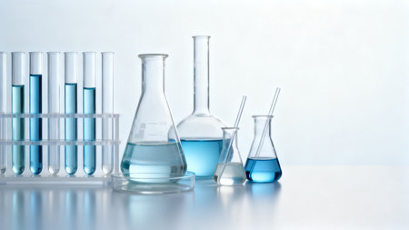 Laboratory glassware with blue liquidの素材