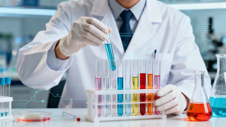 Scientist conducting chemical experimentsの素材