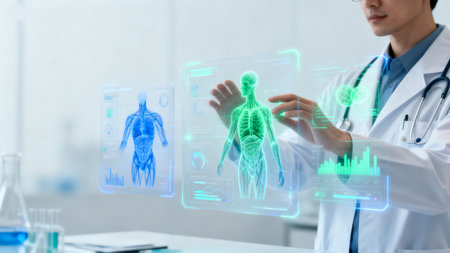 Doctor interacting with digital human anatomyの素材