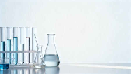 Laboratory glassware with test tubes and beakersの素材