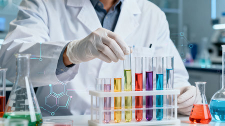 Scientist working with test tubes in labの素材