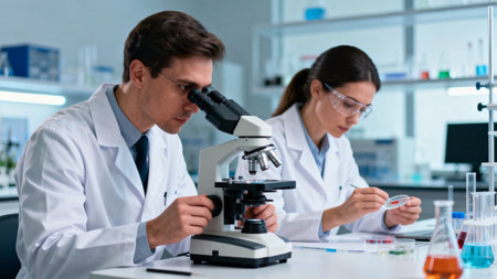 Scientists working in a laboratoryの素材