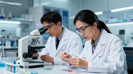 Scientists working in a laboratoryの素材