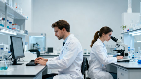 Scientists working in laboratoryの素材