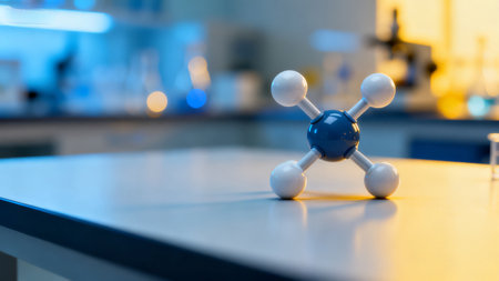 Molecular model of the atom on the table in the laboratoryの素材