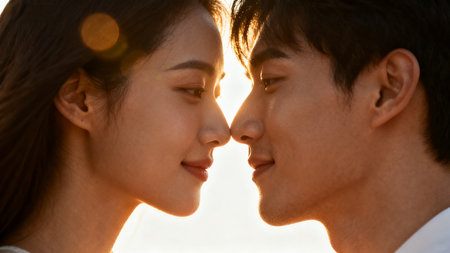 tributary of couple in sunlightの素材