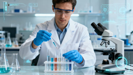 Scientist conducting laboratory experimentの素材